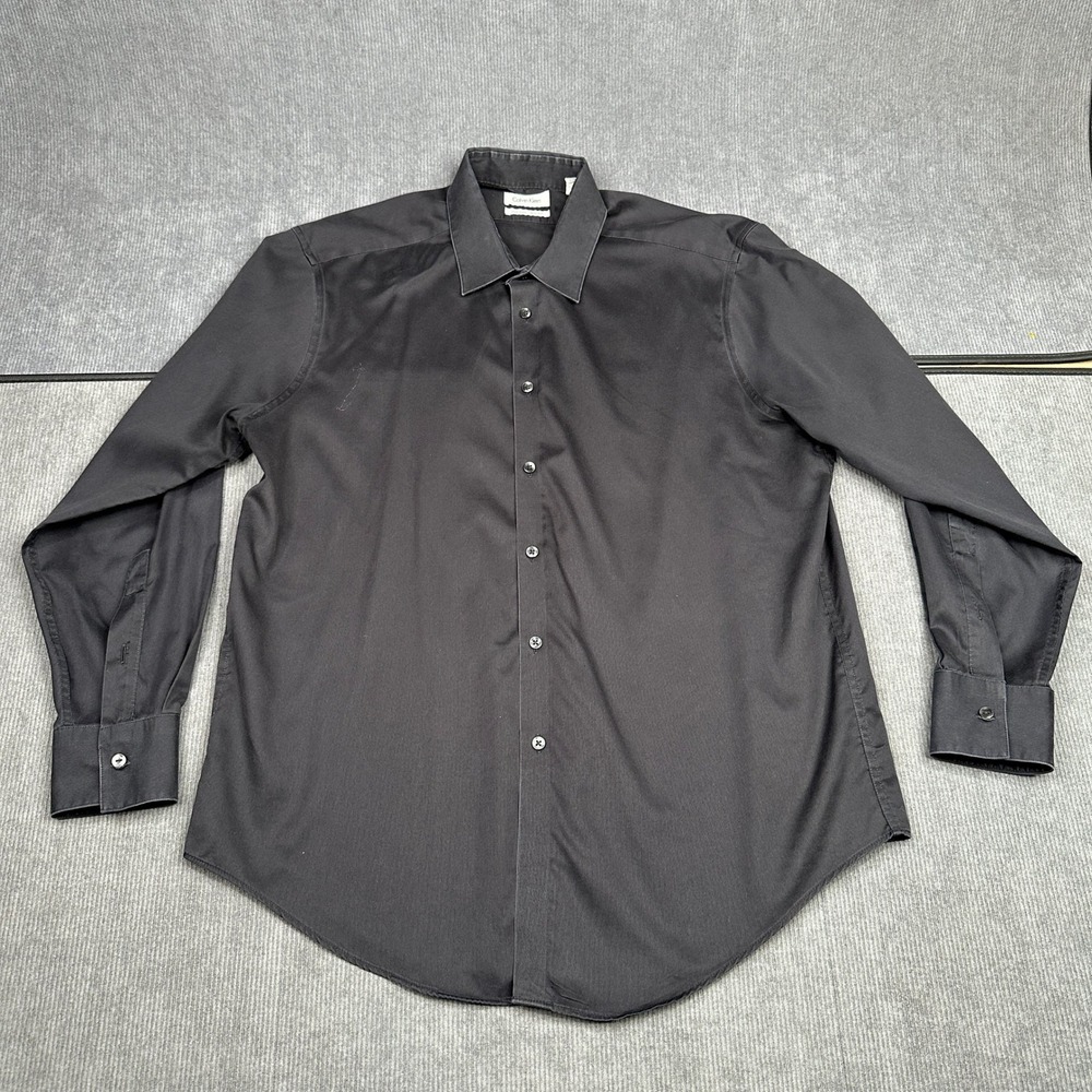 Calvin Klein Mens Dress Shirt Black Non Iron Slim Fit 17 32/33 CA50900 LS Y2k
